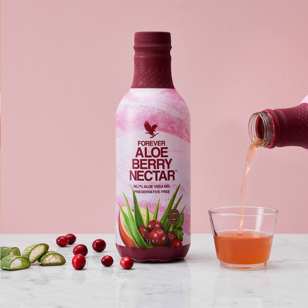 Aloe vera berry drink supporting digestive health, immunity, and uterus health