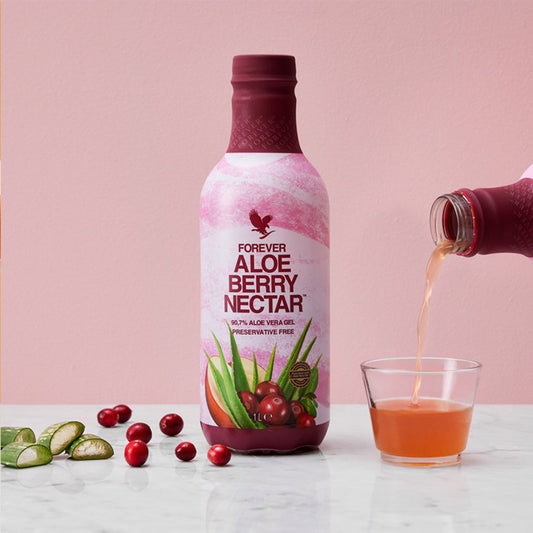 Aloe vera berry drink supporting digestive health, immunity, and uterus health