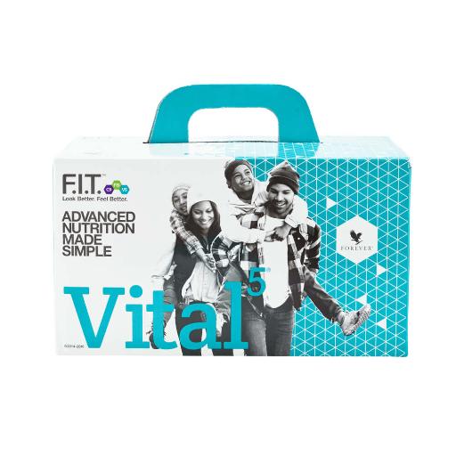 Forever Vital5 complete daily supplement with vitamins A, C, D, E, and B complex for energy, immune support, and overall vitality.