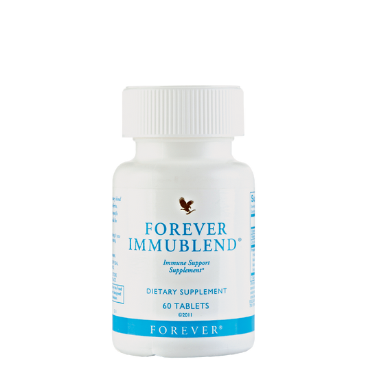 Forever ImmunBlend with vitamins, minerals, and herbal extracts to enhance immune function, reduce oxidative stress, and maintain overall health.